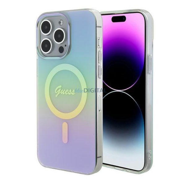 Guess GUHMP15XHITSQ iPhone 15 Pro Max türkiz/türkiz keménytok IML Irizáló MagSafe