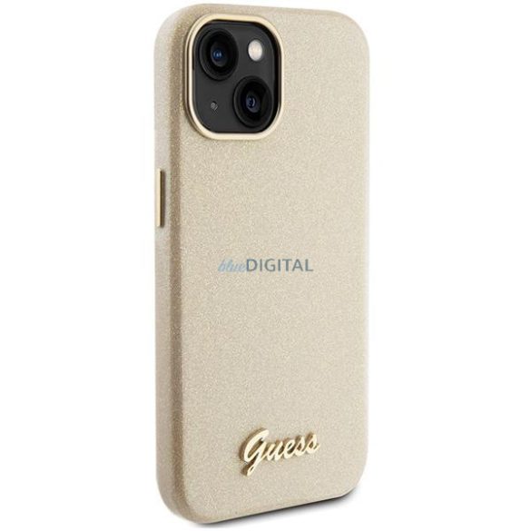 Guess GUHCP15SPGMCSD iPhone 15 6.1"világos arany keménytok Glitter Glossy Scripty