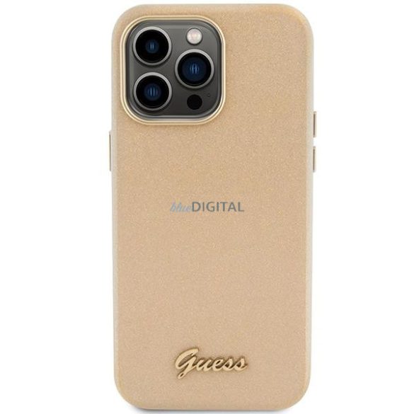 Guess GUHCP15LPGMCSD iPhone 15 Pro 6.1" világos arany keménytok Glitter Glossy Script