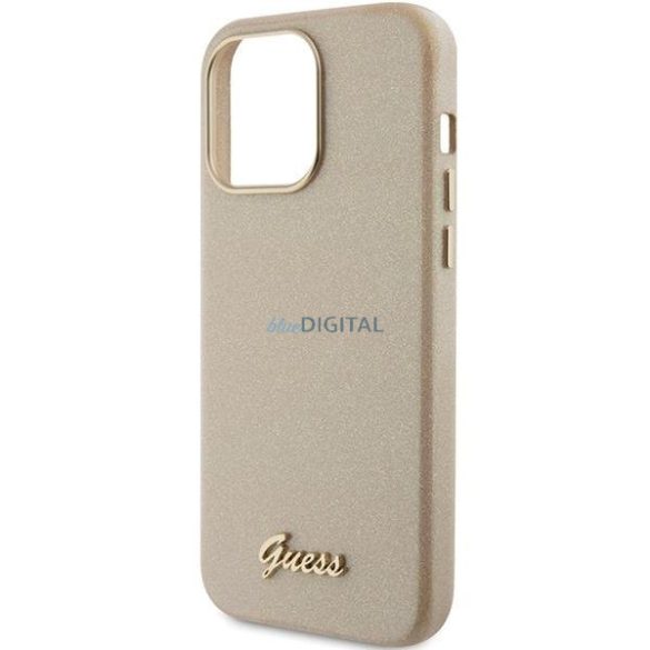 Guess GUHCP15LPGMCSD iPhone 15 Pro 6.1" világos arany keménytok Glitter Glossy Script