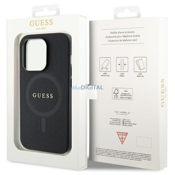 Guess GUHMP14LPSAHMCK tok iPhone 14 Pro készülékhez - fekete Saffiano MagSafe