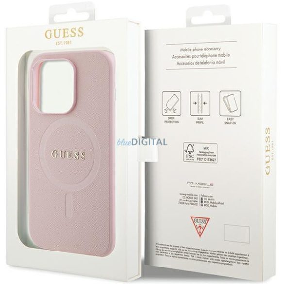 Guess GUHMP13LPSAHMCP tok iPhone 13 Pro / 13 készülékhez - rózsaszín Saffiano MagSafe