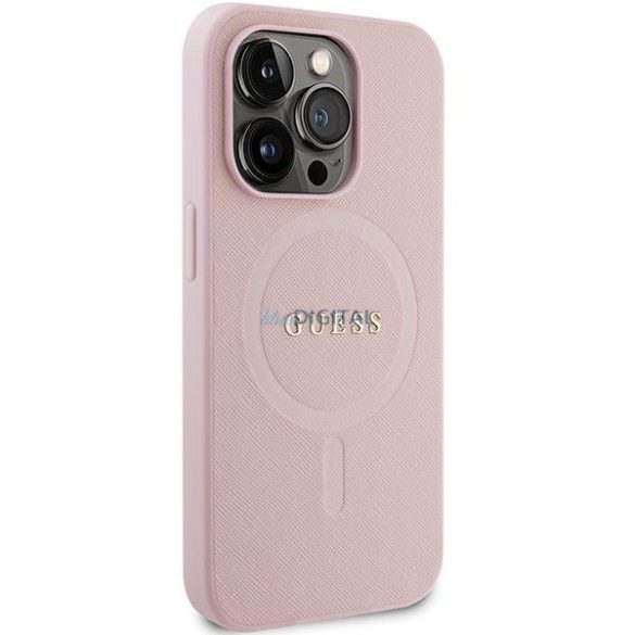 Guess GUHMP14LPSAHMCP tok iPhone 14 Pro készülékhez - rózsaszín Saffiano MagSafe