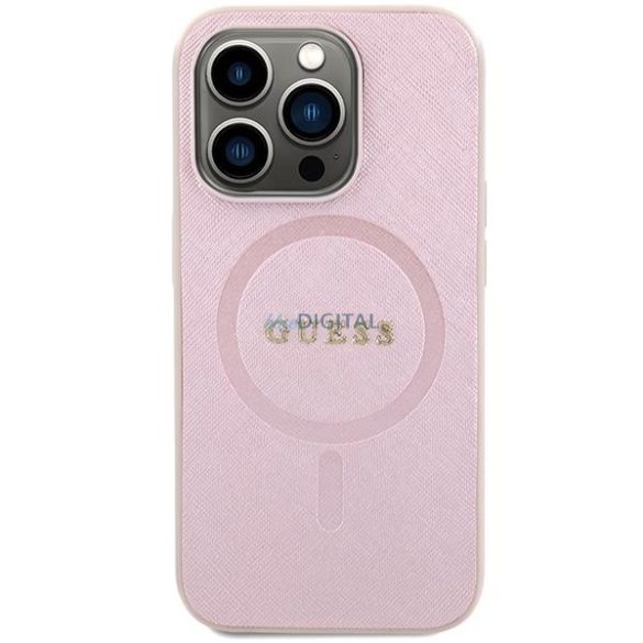 Guess Saffiano MagSafe tok iPhone 15 Pro készülékhez - rózsaszín
