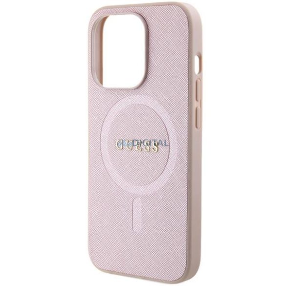 Guess Saffiano MagSafe tok iPhone 15 Pro készülékhez - rózsaszín