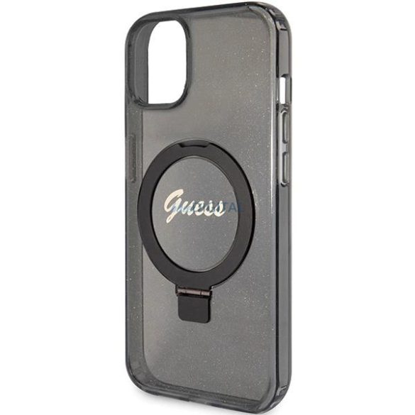 Guess Ring Stand Script Glitter MagSafe tok iPhone 13 / 14 / 15 - fekete