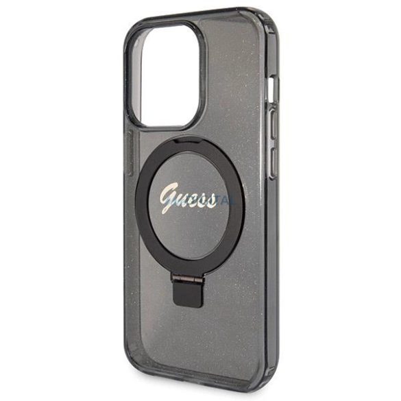 Guess Ring Stand Script Glitter MagSafe tok iPhone 13 Pro Max - fekete