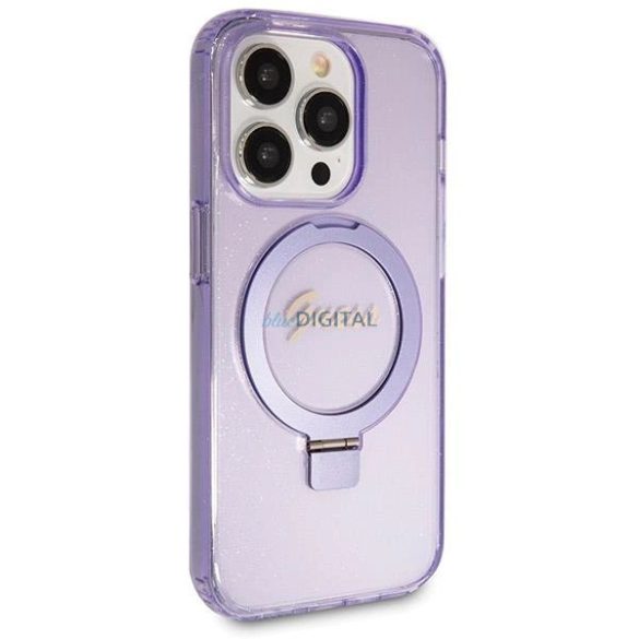 Guess Ring Stand Script Glitter MagSafe tok iPhone 13 Pro / 13 - lila