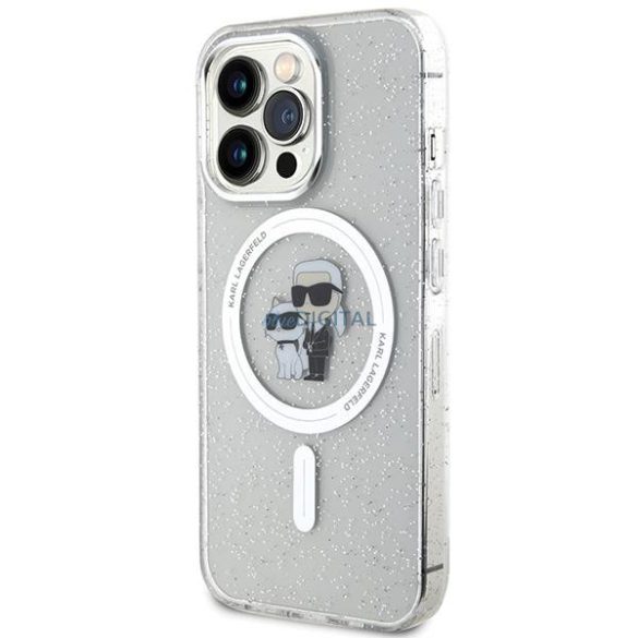 Karl Lagerfeld KLHMP13LHGKCNOT tok iPhone 13 Pro / 13 - átlátszó keménytok Karl&Choupette Glitter MagSafe