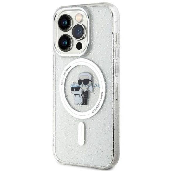 Karl Lagerfeld KLHMP14LHGKCNOT tok iPhone 14 Pro - átlátszó keménytok Karl&Choupette Glitter MagSafe
