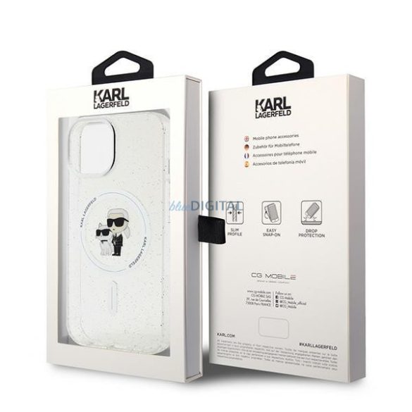 Karl Lagerfeld Karl&Choupette Glitter MagSafe tok iPhone 15 készülékhez - átlátszó