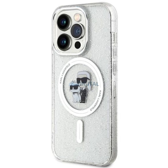 Karl Lagerfeld Karl&Choupette Glitter MagSafe tok iPhone 15 Pro készülékhez - átlátszó