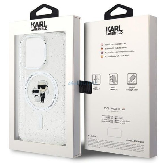 Karl Lagerfeld Karl&Choupette Glitter MagSafe tok iPhone 15 Pro készülékhez - átlátszó