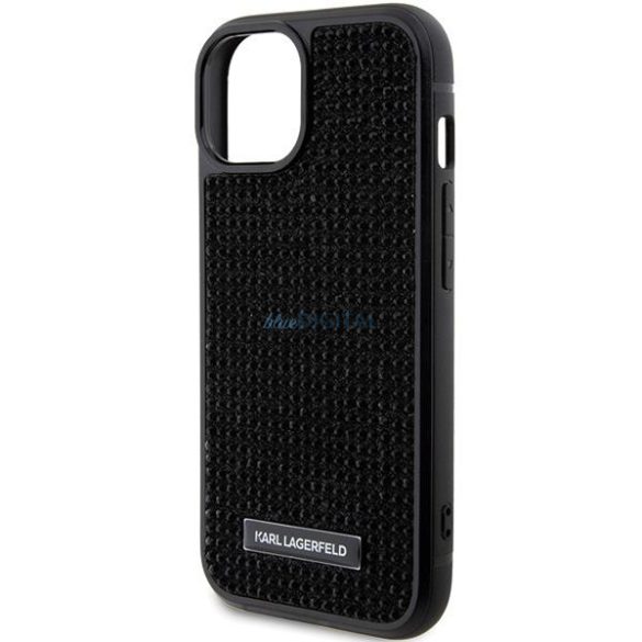 Karl Lagerfeld KLHCP15SHDSPLK iPhone 15 6.1" fekete keménytok strasszos logó fémlemezzel