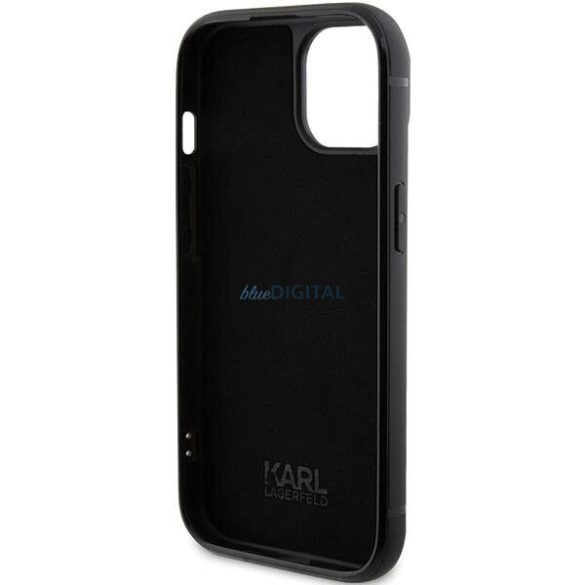 Karl Lagerfeld KLHCP15SHDSPLK iPhone 15 6.1" fekete keménytok strasszos logó fémlemezzel