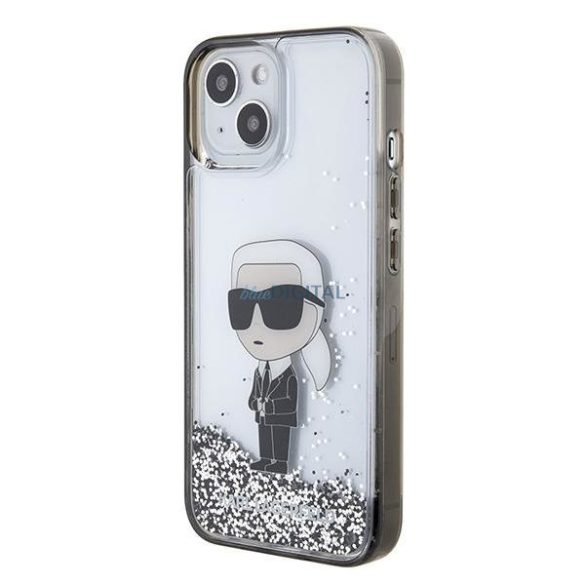 Karl Lagerfeld KLHCP15SLKKNSK iPhone 15 6,1" átlátszó keménytok folyékony Glitter ikonikus