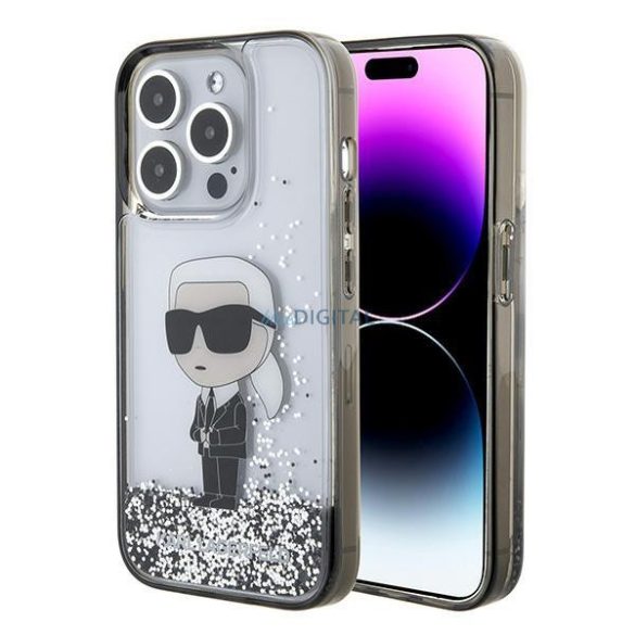 Karl Lagerfeld KLHCP15LLKKNSK iPhone 15 Pro 6,1" átlátszó keménytok folyékony Glitter ikonikus