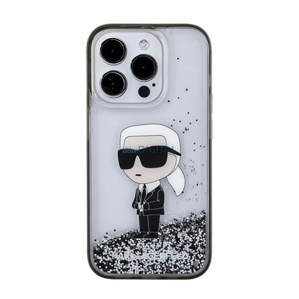 Karl Lagerfeld KLHCP15LLKKNSK iPhone 15 Pro 6,1" átlátszó keménytok folyékony Glitter ikonikus
