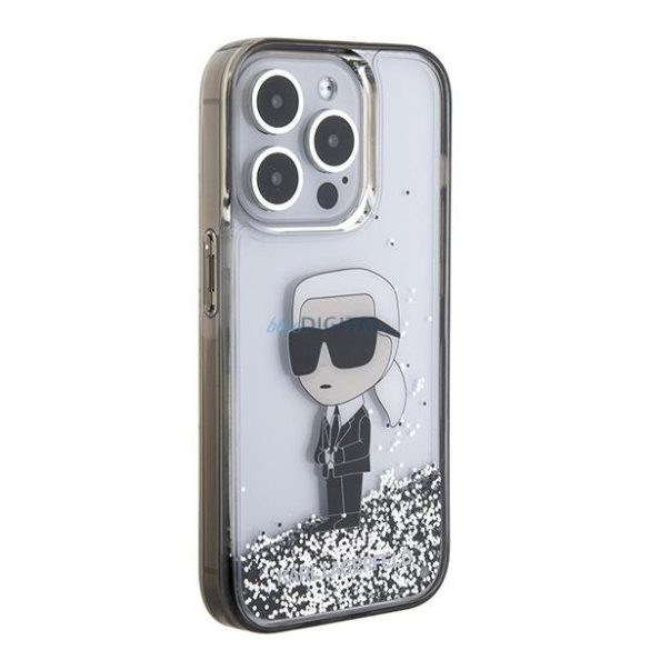 Karl Lagerfeld KLHCP15LLKKNSK iPhone 15 Pro 6,1" átlátszó keménytok folyékony Glitter ikonikus