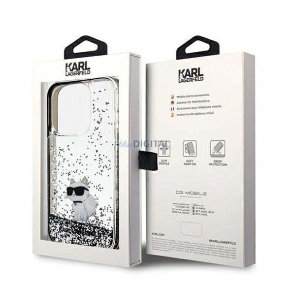 Karl Lagerfeld Liquid Glitter Choupette tok iPhone 14 Pro Max - átlátszó