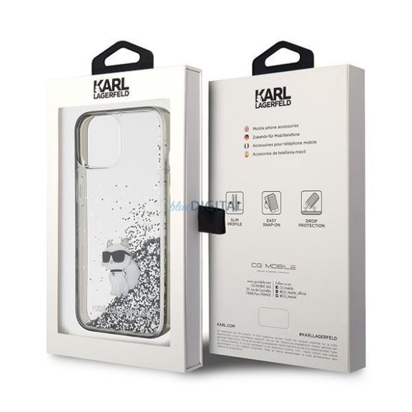 Karl Lagerfeld KLHCP15SLKCNSK iPhone 15 6.1" átlátszó keménytok folyékony csillogó Choupette