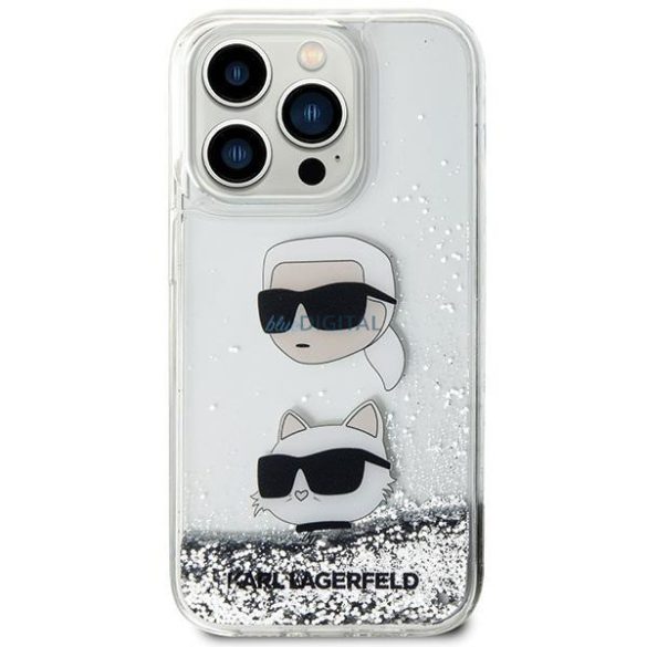 Karl Lagerfeld KLHCN61LDHKCNS tok iPhone 11 / Xr - ezüst folyékony csillogó Karl&Choupette fejek