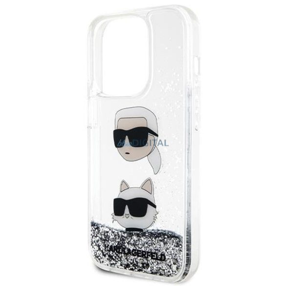 Karl Lagerfeld KLHCP14LLDHKKCNS tok iPhone 14 Pro - ezüst folyékony csillogó Karl&Choupette fejek