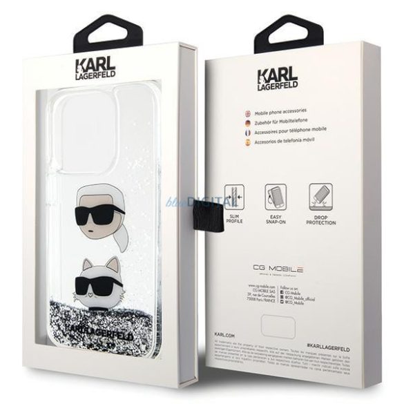 Karl Lagerfeld KLHCP14LLDHKKCNS tok iPhone 14 Pro - ezüst folyékony csillogó Karl&Choupette fejek