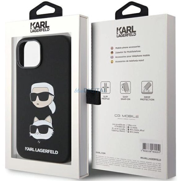 Karl Lagerfeld szilikon Karl&Choupette fej tok iPhone 15 - fekete