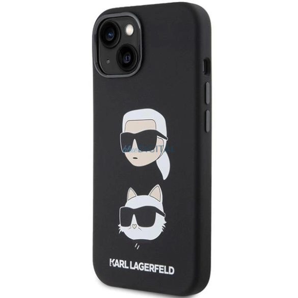 Karl Lagerfeld szilikon Karl&Choupette fej tok iPhone 15 Plus / 14 Plus - fekete