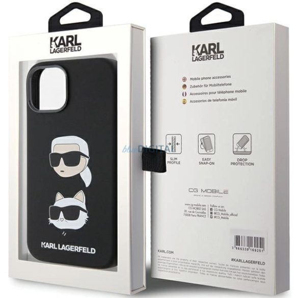 Karl Lagerfeld szilikon Karl&Choupette fej tok iPhone 15 Plus / 14 Plus - fekete