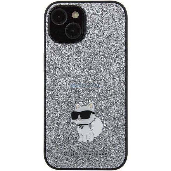 Karl Lagerfeld KLHCP15SGCNPSG iPhone 15 6.1" ezüst/ezüst keménytok Fix Glitter Choupette Logo fém kitűző
