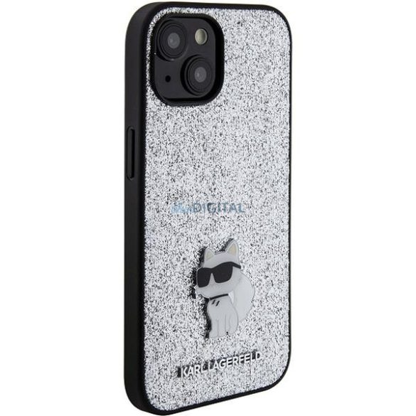 Karl Lagerfeld KLHCP15SGCNPSG iPhone 15 6.1" ezüst/ezüst keménytok Fix Glitter Choupette Logo fém kitűző