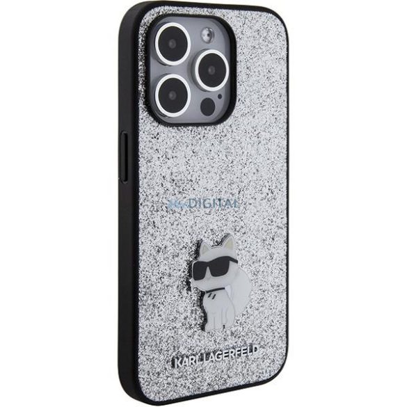 Karl Lagerfeld KLHCP15LGCNPSG iPhone 15 Pro 6.1" ezüst/ezüst keménytok Fix Glitter Choupette logó fém kitűző