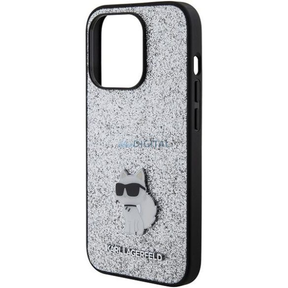 Karl Lagerfeld KLHCP15XGCNPSG iPhone 15 Pro Max 6.7" ezüst keménytok Fix Glitter Choupette Logo fém kitűző