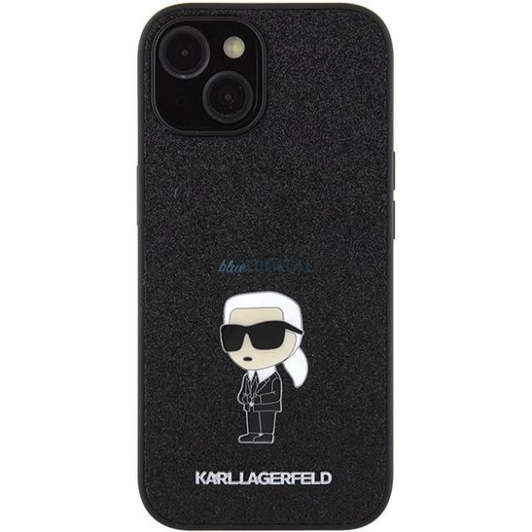 Karl Lagerfeld KLHCP15SGKNPSK iPhone 15 6.1" fekete keménytok fix csillogó ikonikus fém logó fém kitűzővel