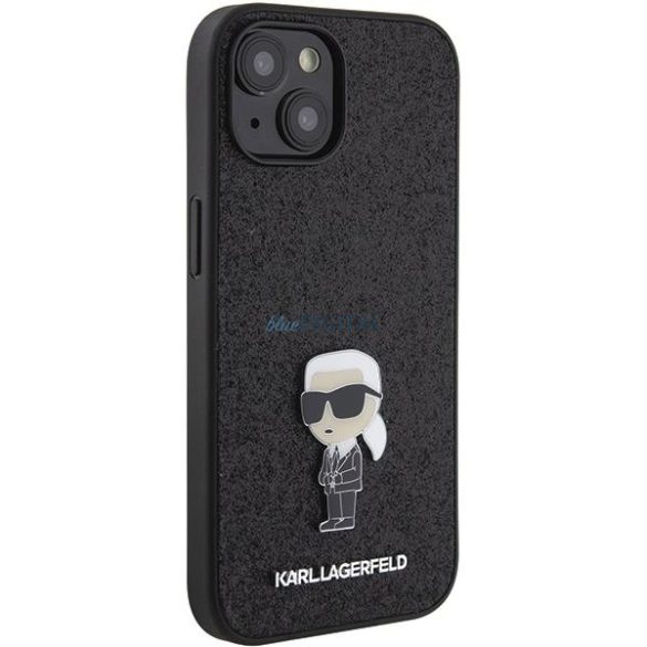 Karl Lagerfeld KLHCP15SGKNPSK iPhone 15 6.1" fekete keménytok fix csillogó ikonikus fém logó fém kitűzővel