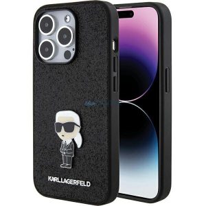 Karl Lagerfeld KLHCP15XGKNPSK iPhone 15 Pro Max 6.7" fekete keménytok Fix Glitter ikonikus fém logó fém kitűzővel