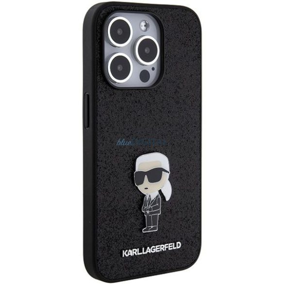 Karl Lagerfeld KLHCP15XGKNPSK iPhone 15 Pro Max 6.7" fekete keménytok Fix Glitter ikonikus fém logó fém kitűzővel