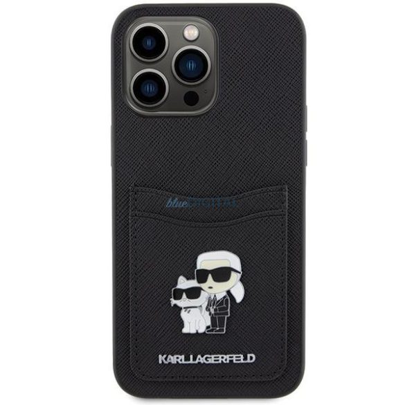Karl Lagerfeld KLHCP15XSAPKCNPK iPhone 15 Pro Max 6.7" fekete keménytok Saffiano kártyatartóval KC fém kitűzővel