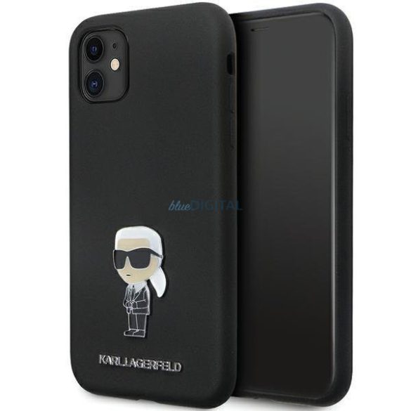 Karl Lagerfeld KLHCN61SMHKNPK tok iPhone 11 / Xr - fekete Szilikon ikonikus fém kitűző