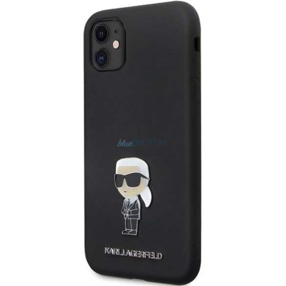 Karl Lagerfeld KLHCN61SMHKNPK tok iPhone 11 / Xr - fekete Szilikon ikonikus fém kitűző