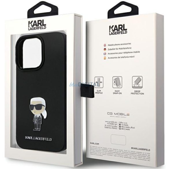 Karl Lagerfeld KLHCP13LSMHKNPK tok iPhone 13 Pro / 13 - fekete Szilikon ikonikus fém kitűző