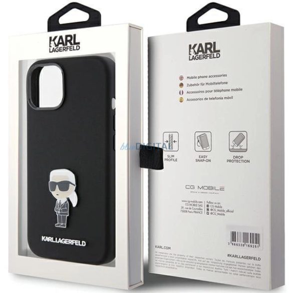 Karl Lagerfeld szilikon Ikonik fém tűs tok iPhone 15 Plus / 14 Plus - fekete