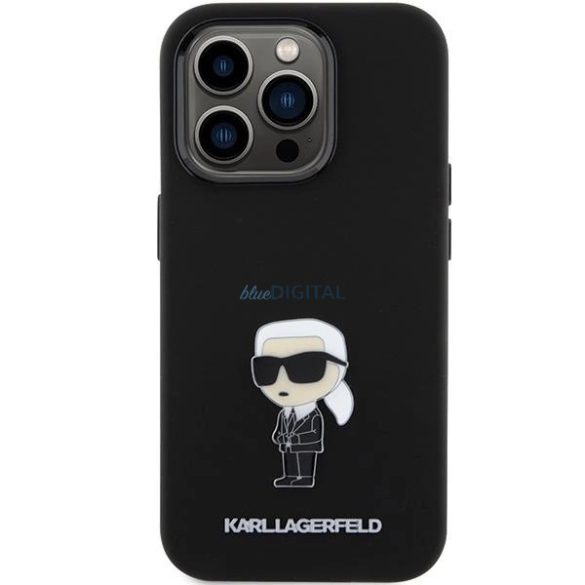 Karl Lagerfeld szilikon Ikonik fém tűs tok iPhone 15 Pro - fekete