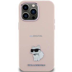 Karl Lagerfeld szilikon Choupette fém tűs tok iPhone 15 - rózsaszín - rózsaszín