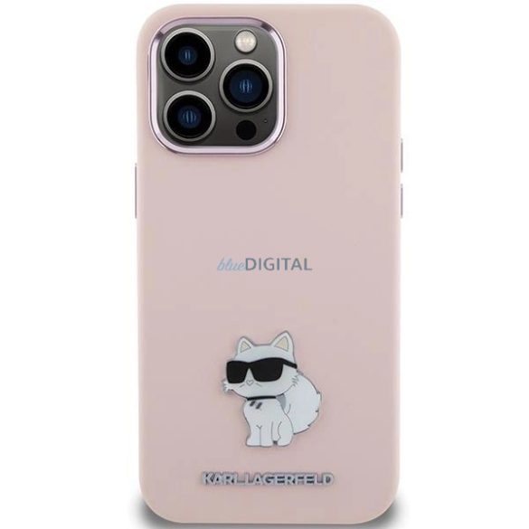 Karl Lagerfeld szilikon Choupette fémtű tok iPhone 15 Pro Max készülékhez - rózsaszín