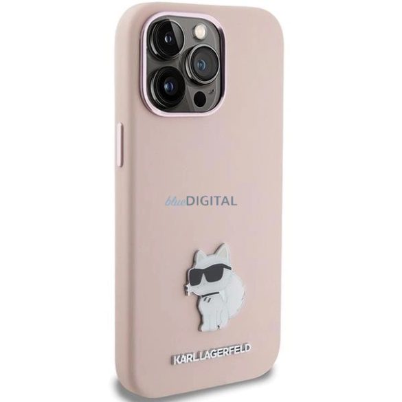 Karl Lagerfeld szilikon Choupette fémtű tok iPhone 15 Pro Max készülékhez - rózsaszín