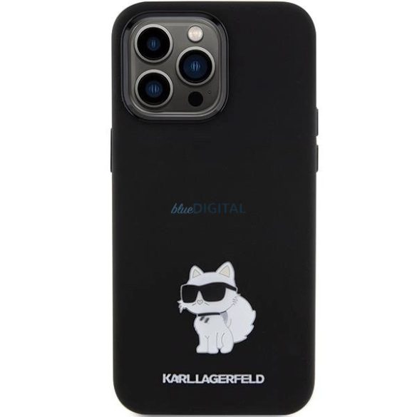 Karl Lagerfeld szilikon Choupette fém tűs tok iPhone 15 Pro - fekete