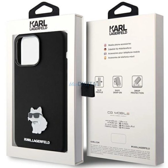 Karl Lagerfeld szilikon Choupette fémtű tok iPhone 15 Pro Max készülékhez - fekete